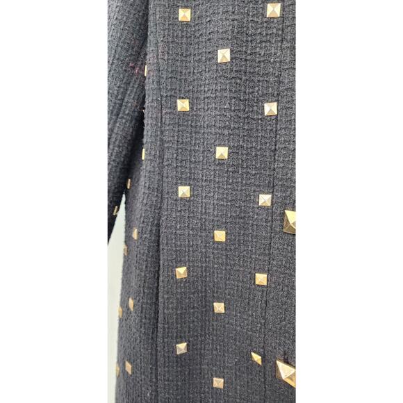 Kate Spade Spencer Square Stud Black Coat Size 6 Long‎ Line Cropped Sleeve - Picture 8 of 13